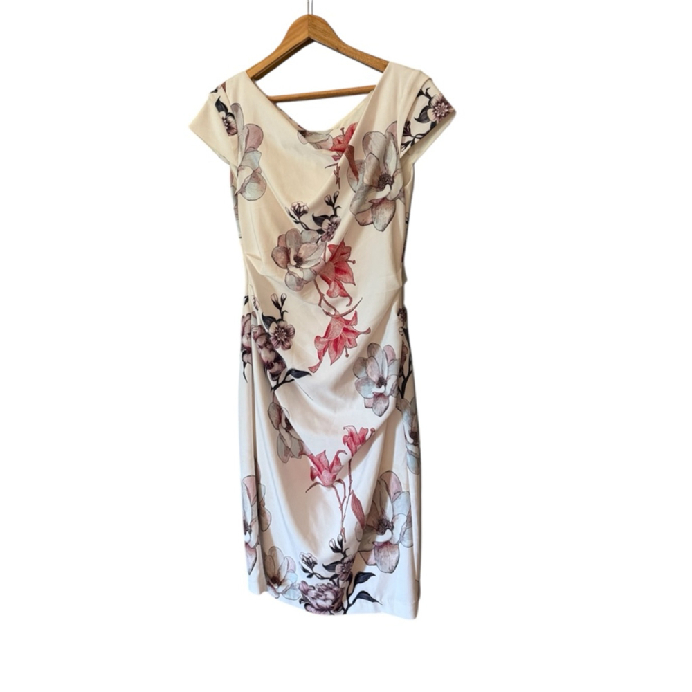 White House Black Market White Floral Cowl Neck Dress 8